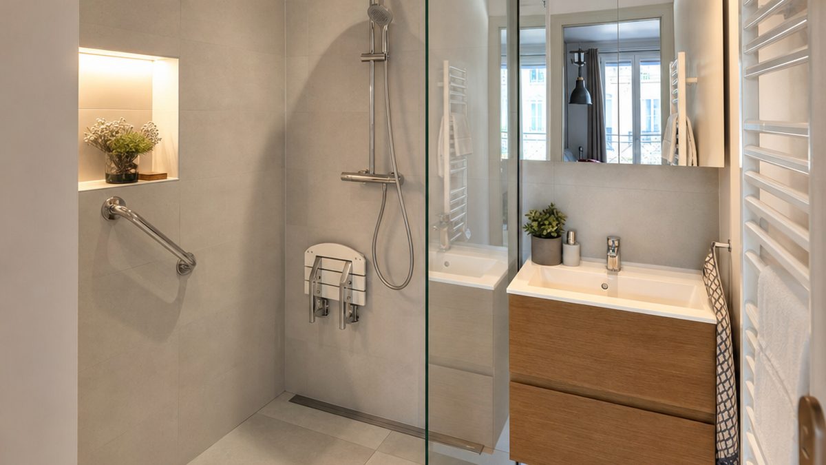 Douche sécurisée de plain-pied installée en remplacement d'une baignoire