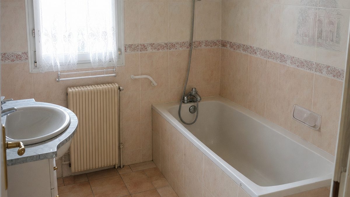 Salle de bain avec baignoire difficile à enjamber, avant travaux